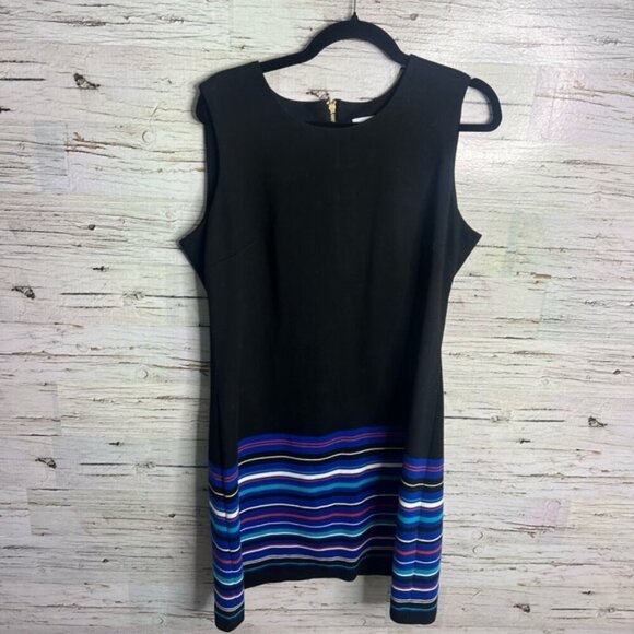 Calvin Klein dress black purple striped size 14 sheath - Picture 1 of 7